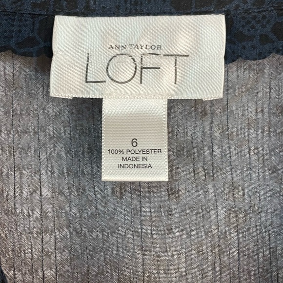 Loft sheer navy blue and black blouse. Gorgeous patter and scalloped collar. - Picture 5 of 5